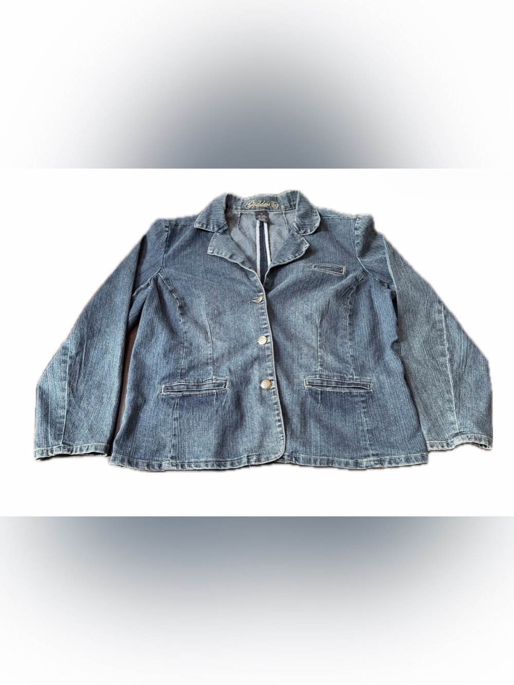 Goddess Denim Blazer Jacket in Light Blue Wash